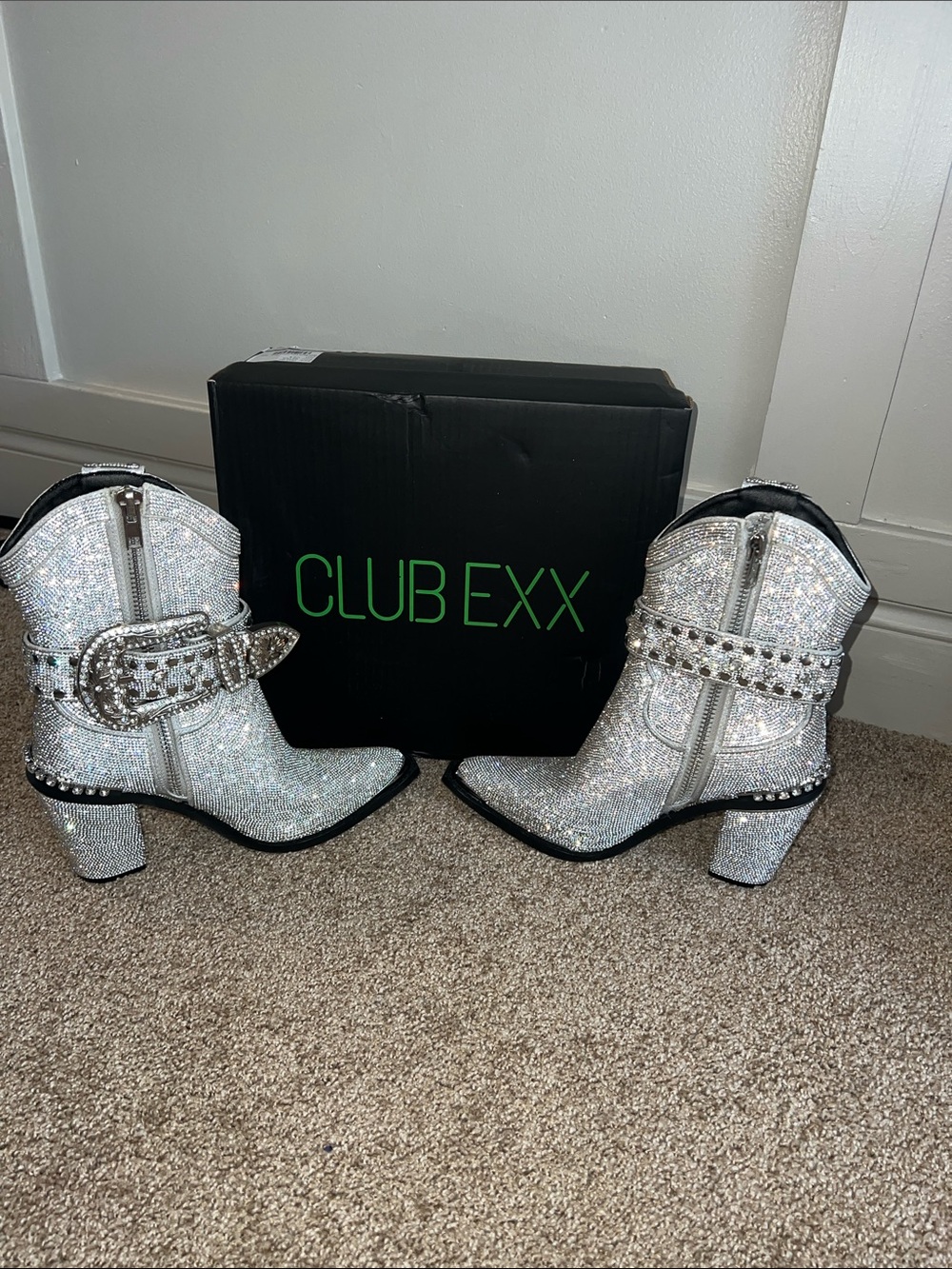 Dolls Kill Club Exx Silver Crystal Embellished Western Booties
